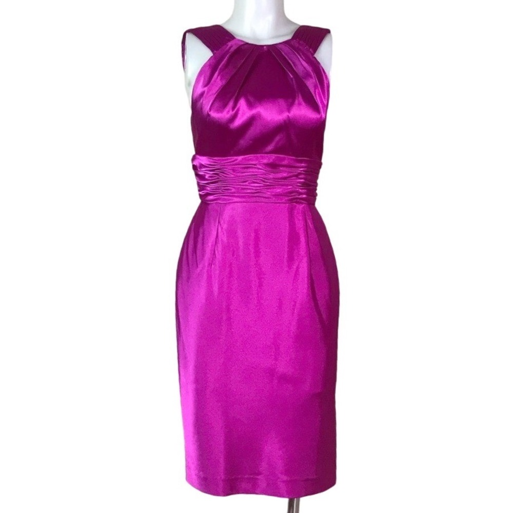 ADRIANA PAPELL MAGENTA‎ LINK SATIN EVENING DRESS